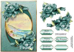 Centre Circle Teal Roses