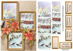 Snowy Oast Houses & Poinsettias Frame Trio