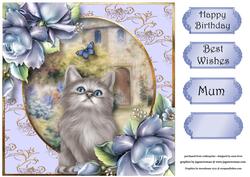 Cottage Kitten with Porcelain Roses & Butterfly Quick Topper