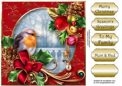 Robin, Holly & Baubles 8x8