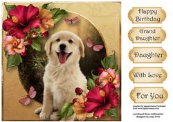 Golden Retriever Pup & Hibiscus Flowers 8x8