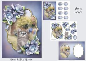 Kitten & Blue Roses