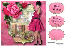 Ladies Day with Deep Pink Roses 8x8 Quick Topper