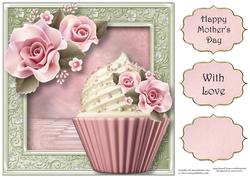 Pink Icing Rose Cupcake 8x8 Quick Topper