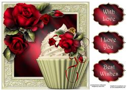 Red Roses Cupcake 8x8 Quick Topper