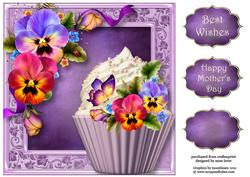 Pansies & Butterfly Cupcake 8x8 Quick Topper