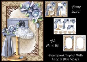 Steampunk Top Hat with Lace & Blue Roses Mini Kit