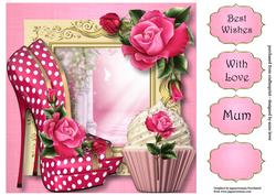 Eccentric Shoes, Cupcake & Pink Roses 8x8 Quick Topper