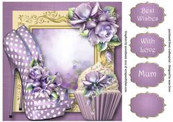 Eccentric Shoes, Cupcake & Purple Roses 8x8 Quick Topper
