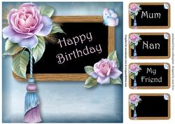 Birthday Black Board & Pastel Roses 8x8 Quick Topper