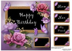 Birthday Black Board & Belle Roses 8x8 Quick Topper