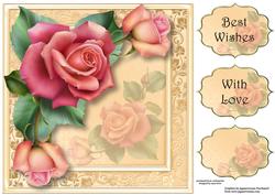 Pink & Peach Downton Roses 8x8 Quick Topper