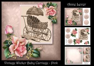 Vintage Wicker Baby Carriage - Pink Mini Kit
