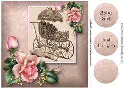 Vintage Wicker Baby Carriage - Pink 8x8 Quick Topper