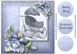 Vintage Wicker Baby Carriage - Blue 8x8 Quick Topper