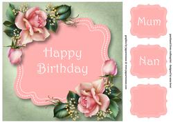 Pale Pink Roses Birthday 8x8 Quick Topper