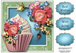 Rosey Posey Cupcake 8x8 Quick Topper