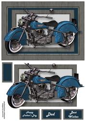 Blue Retro Motorbike A5 Landscape