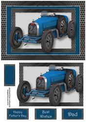 Blue Vintage Race Car A5 Landscape