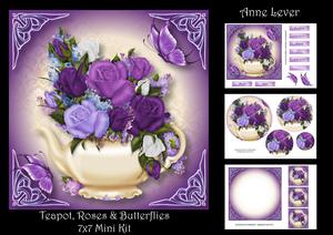 Teapot, Roses & Butterflies 7x7 Mini Kit