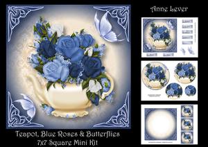 Teapot, Blue Roses & Butterflies 7x7 Mini Kit