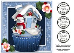 Christmas Cupcake - Snowman 8x8 Quick Topper