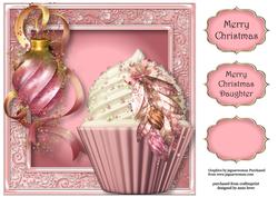 Bling Christmas Cupcake in Pink 8x8 Quick Topper