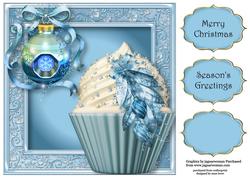 Bling Christmas Cupcake in Blue 8x8 Quick Topper