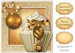 Bling Christmas Cupcake in Gold 8x8 Quick Topper