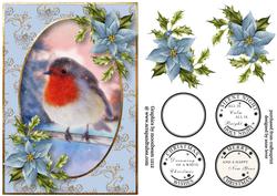 Blue Poinsettia Snowy Robin