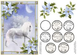 Pale Blue Poinsettias & White Snowy Horse