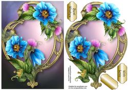 Beautiful Himalayan Blue Poppies on Golden Frame