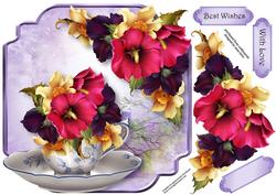 Teacup, Saucer & Summer Blooms - Shaped Topper