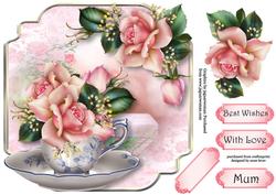 Teacup, Saucer & Downton Roses - Shaped Topper