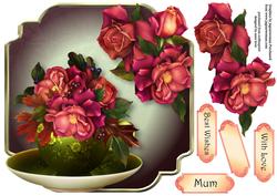 Teacup, Saucer & Autumnal Roses - Shaped Topper