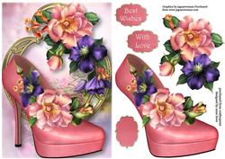 Beautiful Summer Blooms Shoe on Golden Frame