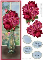 Vase of Vibrance Roses with Decoupage Large Dl