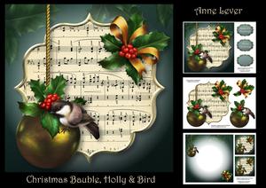 Christmas Bauble, Holly & Bird