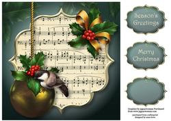 Christmas Bauble, Holly & Bird 8x8 Quick Topper