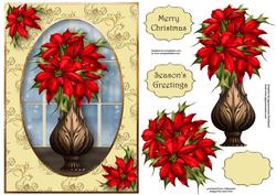 Christmas Vase of Red Poinsettias with Decoupage