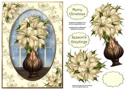 Christmas Vase of Cream Poinsettias with Decoupage