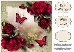 Magenta Roses & Butterflies 8x8 Quick Topper