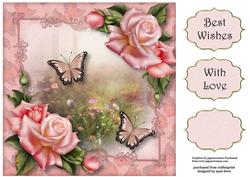 Pink Roses & Butterflies 8x8 Quick Topper