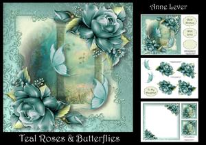 Teal Roses & Butterflies