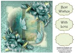 Teal Roses & Butterflies 8x8 Quick Topper