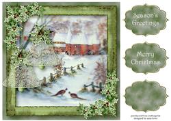 Winter Scene with Bells & Holly 8x8 Quick Topper