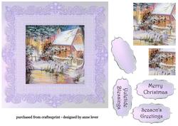 Snowy Winter Cottage with Lace Frame