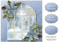 The Winter Window & Blue Poinsettias 8x8 Quick Topper