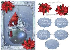Christmas Cardinal & Red Poinsettias