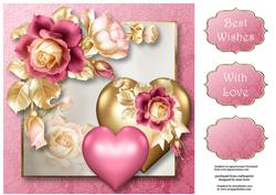 Hearts & Flowers - Pink & Golden 8x8 Quick Topper